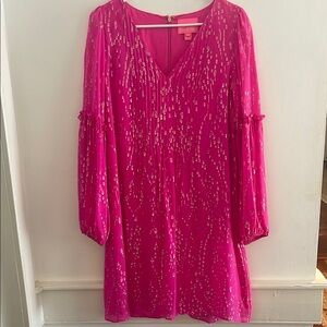 Vibrant Pink Dress with Gold Details